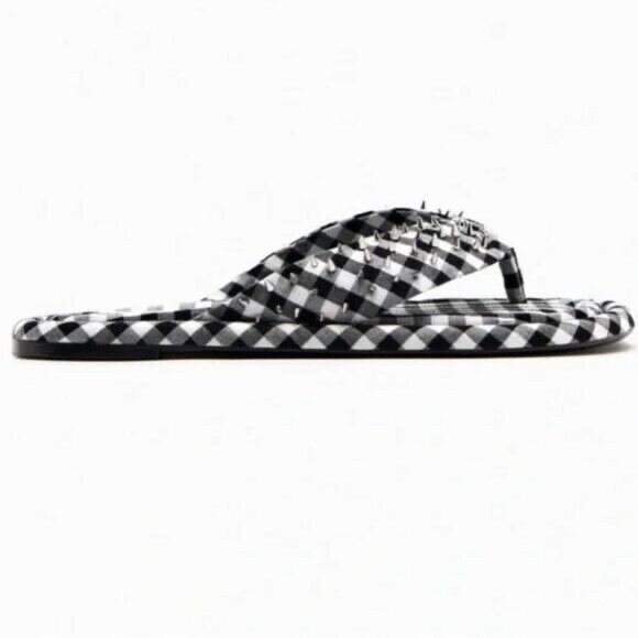 Zara Studded Quilted Sandals Gingham - Picture 5 of 8